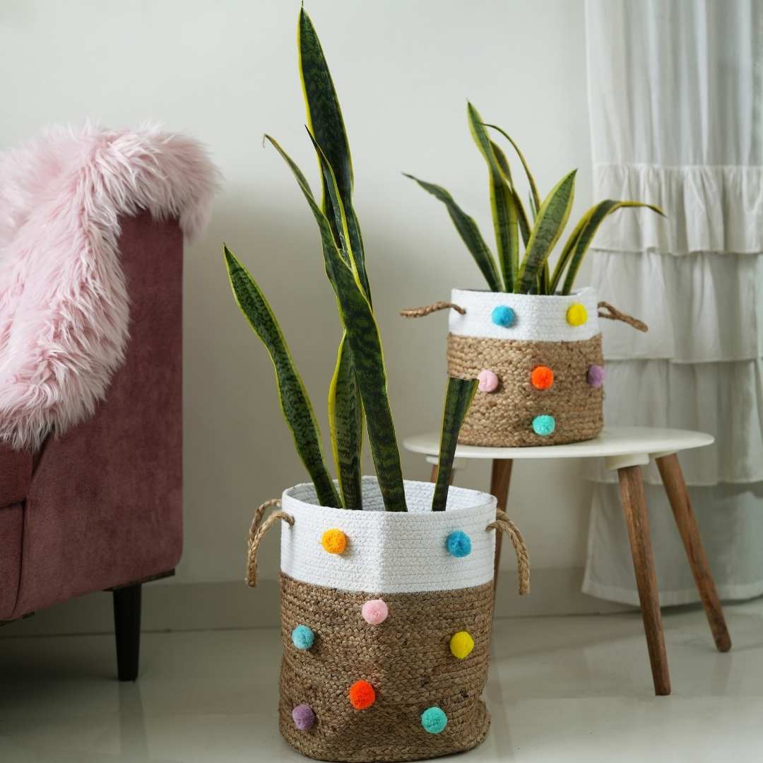 Rainbow Pompom Basket