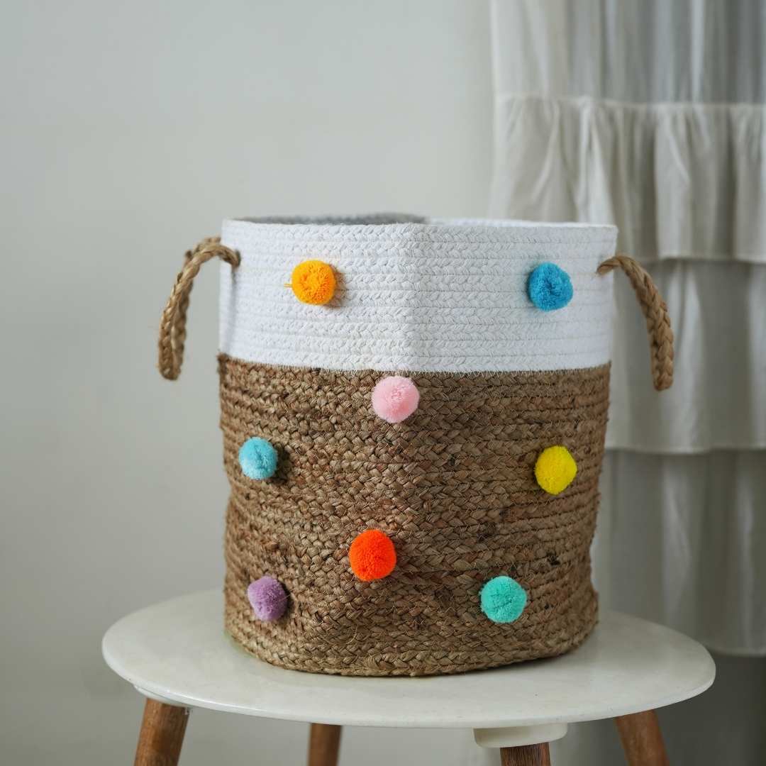 Rainbow Pompom Basket