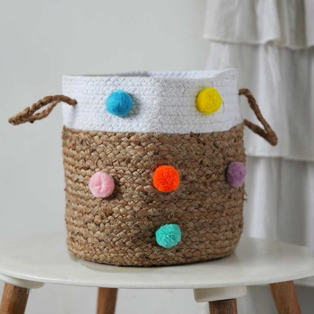 Rainbow Pompom Basket